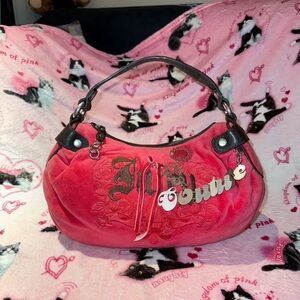 Juicy Couture Pink Velvet Hobo Bag with Logo Charm